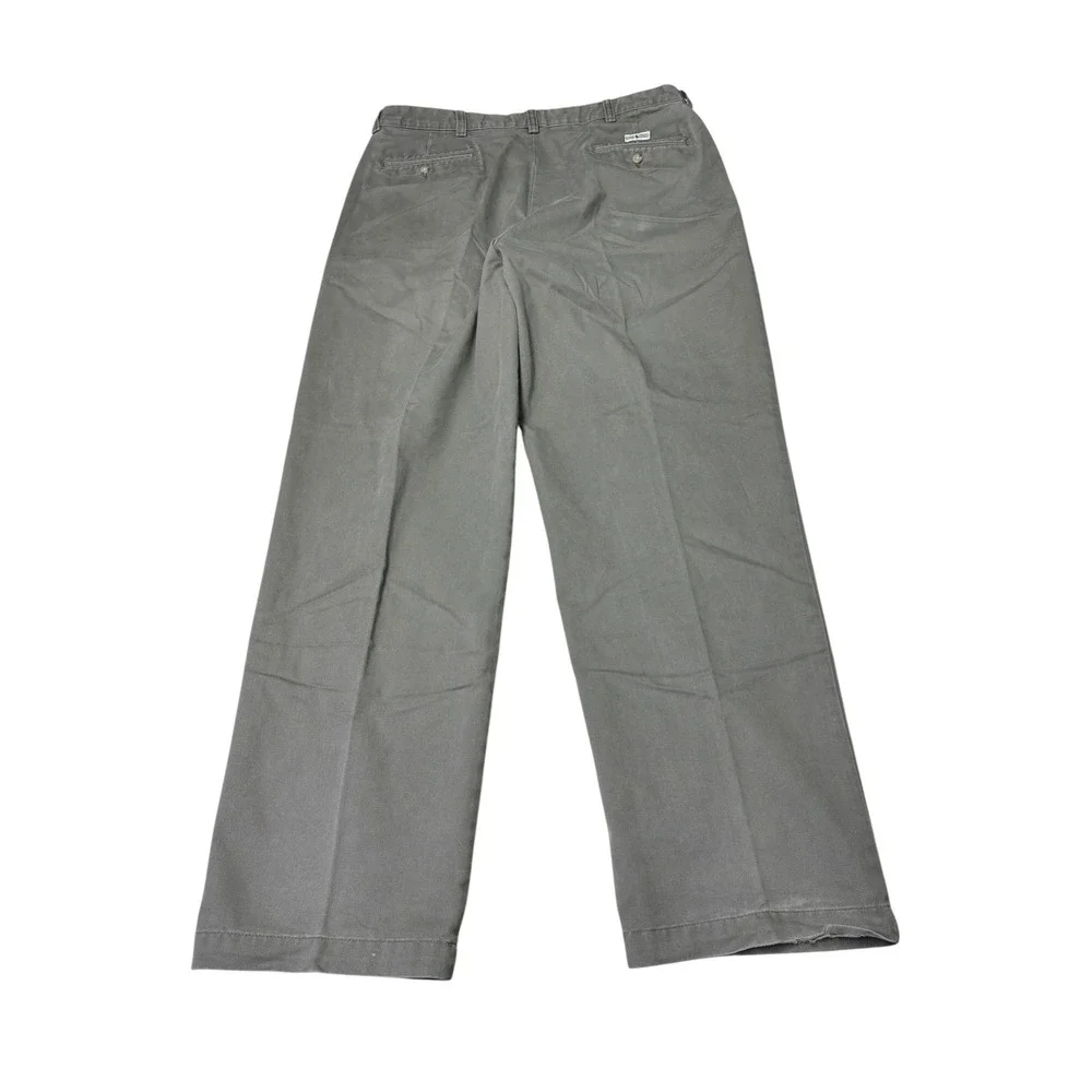 VTG Y2K Polo Ralph Lauren Andrew Pant Mens 38x32 Grey Olive Pleated Chino Cotton